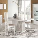 Table repas pied central blanche et aspect marbre gris-brun - NERVY