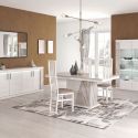 Table repas pied central blanche et aspect marbre gris-brun - NERVY