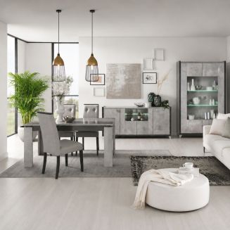 Séjour Complet buffet + table + vitrine aspect béton ciré 2 tons - HAMPTON