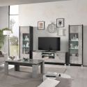 Salon table basse 2 vitrines meuble TV aspect béton ciré 2 tons - HAMPTON