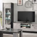 Salon table basse 2 vitrines meuble TV aspect béton ciré 2 tons - HAMPTON