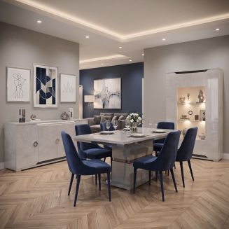 Séjour complet avec vitrine aspect ciment et anthracite - LIBECCIO