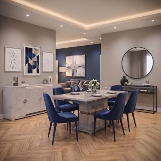 Séjour buffet + table repas aspect ciment et anthracite - LIBECCIO