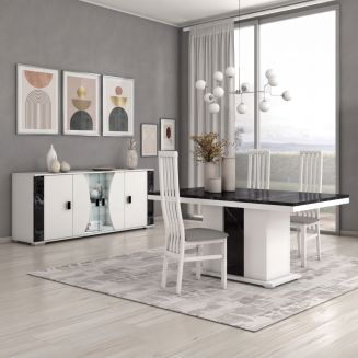 Séjour buffet + table repas blanc et aspect marbre noir - TAHOE