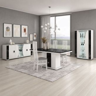 Séjour complet avec vitrine blanc et aspect marbre noir - TAHOE