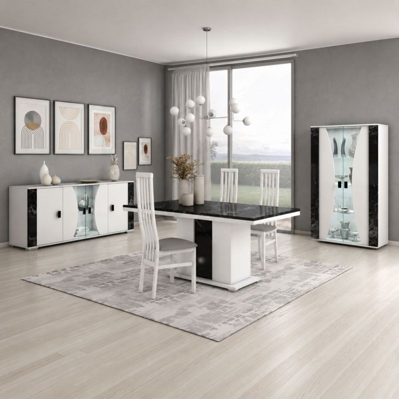 Séjour complet avec vitrine blanc et aspect marbre noir - TAHOE
