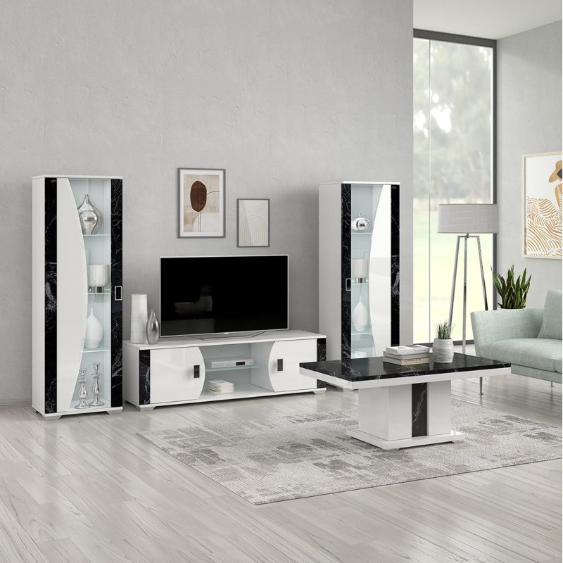 Ensemble salon blanc et aspect marbre noir - TAHOE