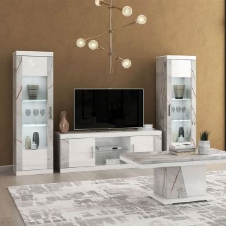 Ensemble salon blanc et aspect marbre gris-brun - NERVY