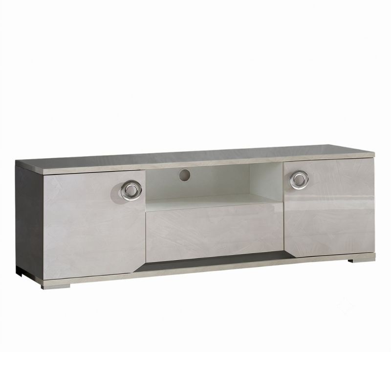 Meuble TV 2 portes 1 tiroir aspect ciment et gris anthracite - LIBECCIO