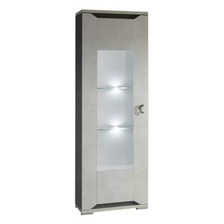Vitrine 1 porte réversible + Led aspect ciment et anthracite - LIBECCIO