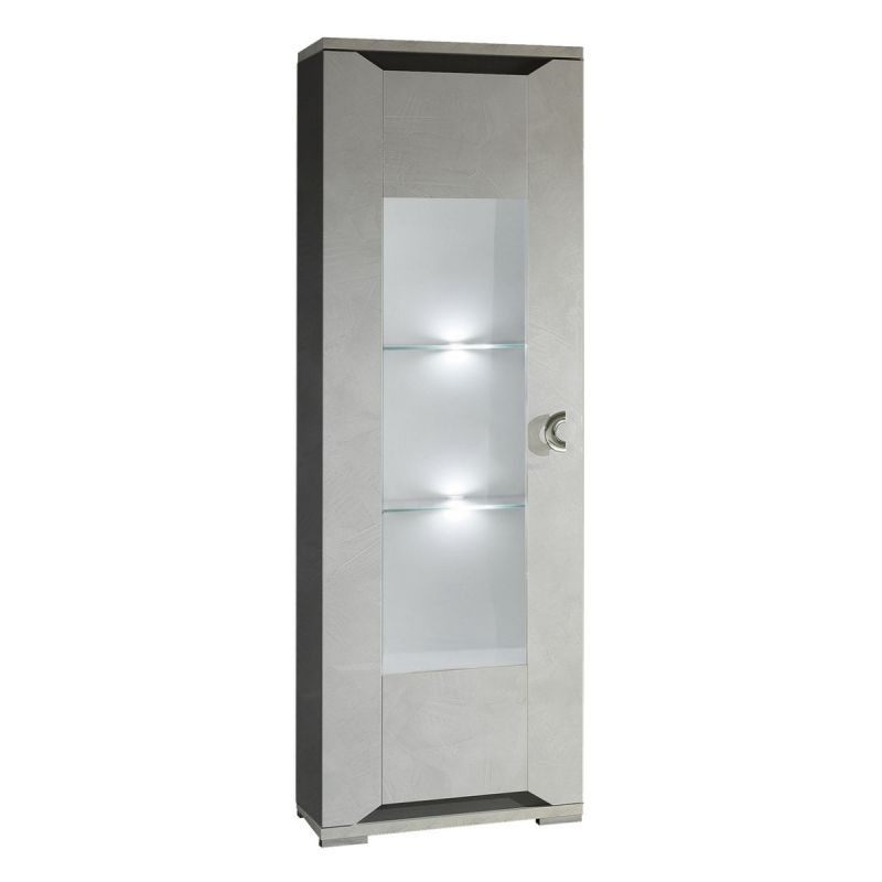 Vitrine 1 porte réversible + Led aspect ciment et anthracite - LIBECCIO