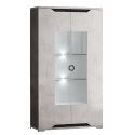 Vitrine 2 portes + Led aspect ciment et gris anthracite - LIBECCIO