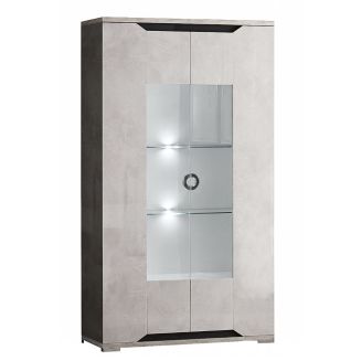 Vitrine 2 portes + Led aspect ciment et gris anthracite - LIBECCIO