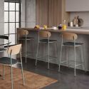 Lot de 2 tabourets de bar structure métal gris bleuté assise et dossier bois et PU vert - LAURA