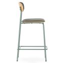 Lot de 2 tabourets de bar structure métal gris bleuté assise et dossier bois et PU vert - LAURA