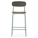 Lot de 2 tabourets de bar structure métal gris bleuté assise et dossier bois et PU vert - LAURA