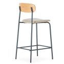 Lot de 2 tabourets de bar structure métal bleu foncé assise et dossier bois et PU beige - LAURA
