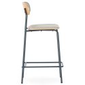Lot de 2 tabourets de bar structure métal bleu foncé assise et dossier bois et PU beige - LAURA