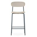 Lot de 2 tabourets de bar structure métal bleu foncé assise et dossier bois et PU beige - LAURA