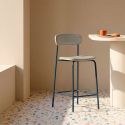 Lot de 2 tabourets de bar structure métal bleu foncé assise et dossier bois et PU beige - LAURA