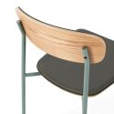 Lot de 4 tabourets de bar structure métal gris bleuté assise et dossier bois et PU vert - LAURA