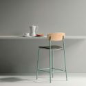 Lot de 4 tabourets de bar structure métal gris bleuté assise et dossier bois et PU vert - LAURA