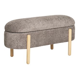 BRENDA - Banc-Coffre en Tissu Bouclettes Marron Pieds Bois Naturel