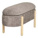 BRENDA - Banc-Coffre en Tissu Bouclettes Marron Pieds Bois Naturel