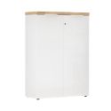 Rangement 2 portes blanc laqué brillant plateau aspect bois finition Cadiz - GENIUS