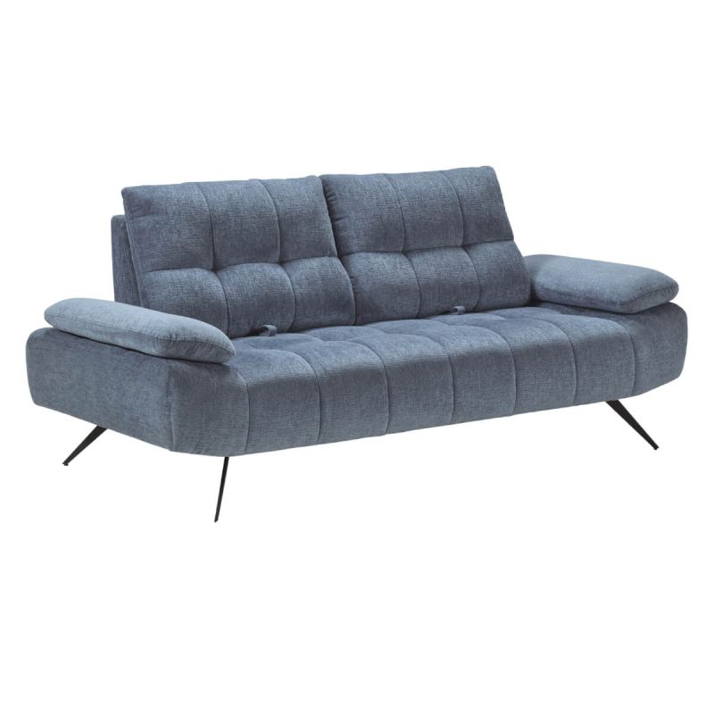 Canapé 3 places dossiers réglables en profondeur tissu bleu - SENARIO