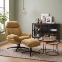 LOAM - Fauteuil Pivotant Inclinaison Réglable avec Repose Pieds Tissu Jaune