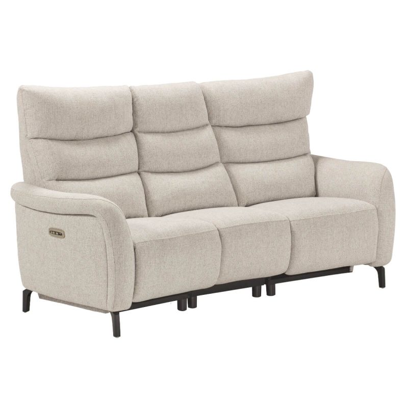 Canapé 3P relax électrique avec tablette centrale tissu beige chiné - VARENNE