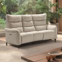 Canapé 3P relax électrique avec tablette centrale tissu beige chiné - VARENNE