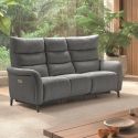 Canapé 3P relax électrique avec tablette centrale tissu gris - VARENNE