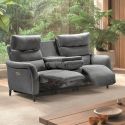 Canapé 3P relax électrique avec tablette centrale tissu gris - VARENNE