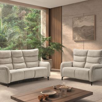 Ensemble Canapés 3P relax élec + 2P fixe tissu beige - VARENNE