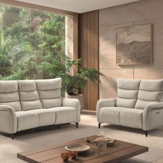 Ensemble Canapés 3P relax élec + 2P élec tissu beige - VARENNE