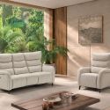 Ensemble Canapés 3P relax élec + fauteuil fixe tissu beige - VARENNE