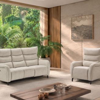 Ensemble Canapés 3P relax élec + fauteuil fixe tissu beige - VARENNE