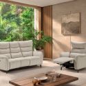 Ensemble Canapés 3P relax élec + fauteuil élec tissu beige - VARENNE