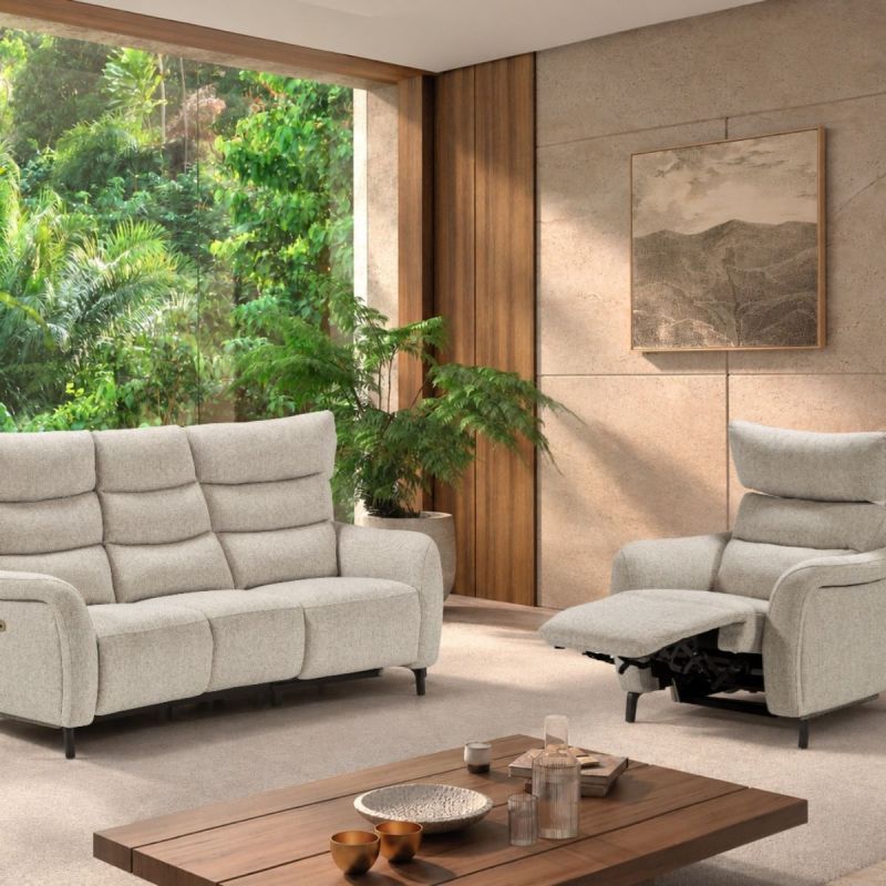 Ensemble Canapés 3P relax élec + fauteuil élec tissu beige - VARENNE