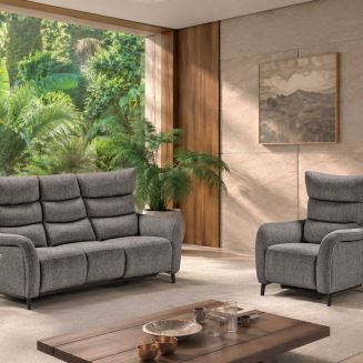 Ensemble Canapés 3P relax élec + fauteuil fixe tissu gris - VARENNE