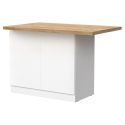 Ilot de cuisine 130cm laqué blanc plateau aspect bois finition Cadiz - ALVA