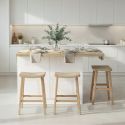 Ilot de cuisine 130cm laqué blanc plateau aspect bois finition Cadiz - ALVA