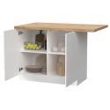 Ilot de cuisine 130cm laqué blanc plateau aspect bois finition Cadiz - ALVA