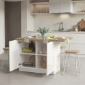 Ilot de cuisine 130cm laqué blanc plateau aspect bois finition Cadiz - ALVA