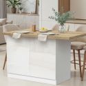 Ilot de cuisine 130cm laqué blanc plateau aspect bois finition Cadiz - ALVA