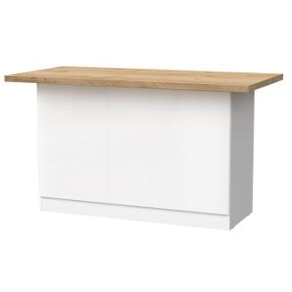 Ilot de cuisine 160cm laqué blanc plateau aspect bois finition Cadiz - ALVA