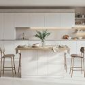 Ilot de cuisine 160cm laqué blanc plateau aspect bois finition Cadiz - ALVA