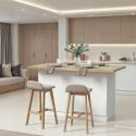 Ilot de cuisine 160cm laqué blanc plateau aspect bois finition Cadiz - ALVA